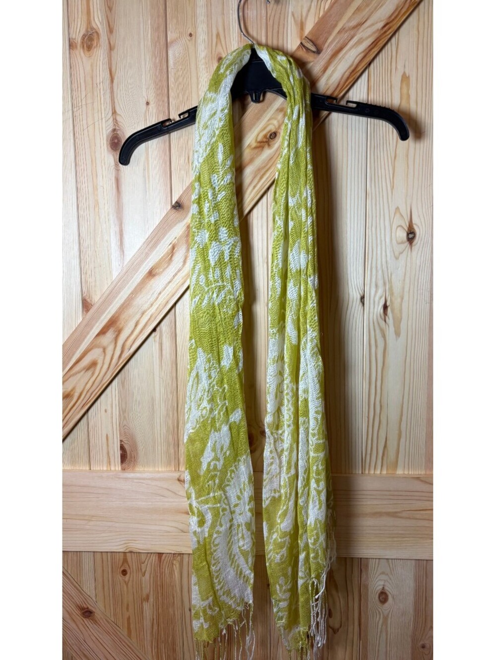 All Jazzed Up Lightweight Patterned Scarf in Lime Green and White